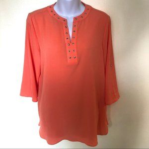 Chicos coral peach flowy metal studded blouse